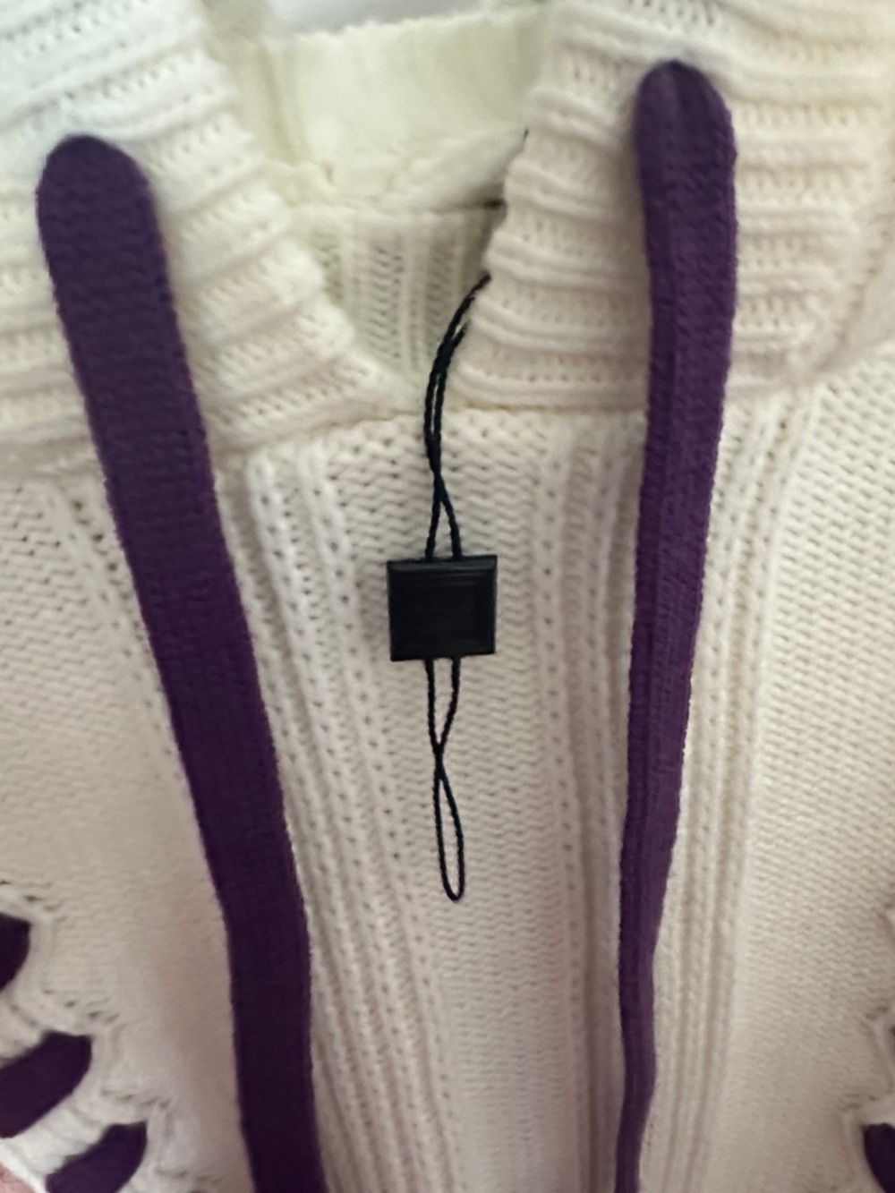 Herve Leger Ivory Hoodie Sweater with Purple and Blush Lacing - Picture 3 of 4